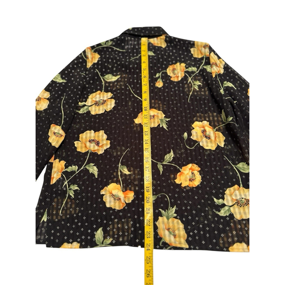 Alfred Dunner Floral Button Down Sheer Blouse Womens 8P Black Gold Long Sleeve - Picture 16 of 17